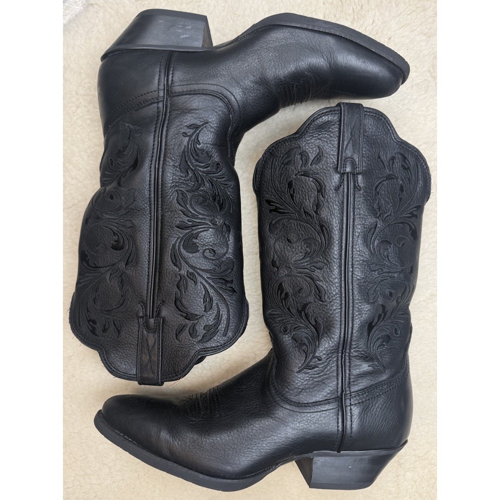 Twisted X Black Leather Cowboy Boots Women's 9.5B Embroidered Western Cowgirl